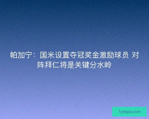 帕加宁：国米设置夺冠奖金激励球员 对阵拜仁将是关键分水岭